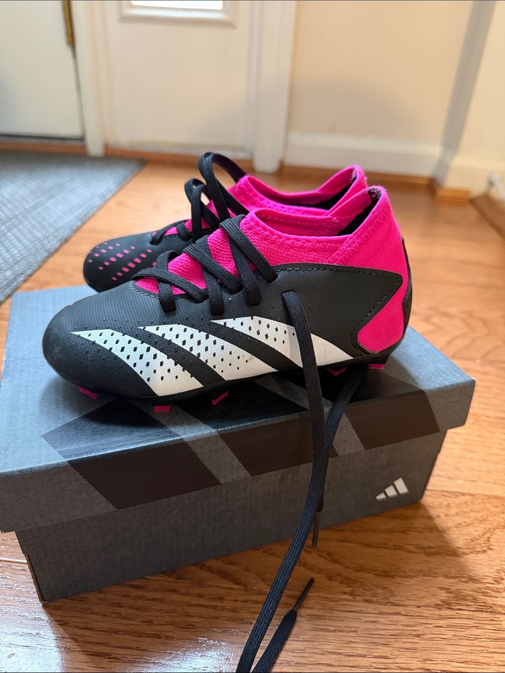 Kids Black & Pink Soccer Cleats - Adidas